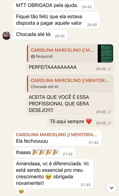 Print original do depoimento de Carolina Marcelino